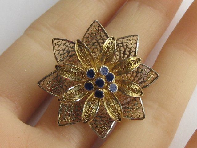 Spille & Fermagli: Antik Brosche Silber 835 vergoldet Emaille Rosette Blüte – Usato da Ermatingen venduto da Decovin 1