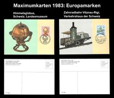 Europamarken 1983, Maximumkarten: Himmelsglobus, Zahnradlok