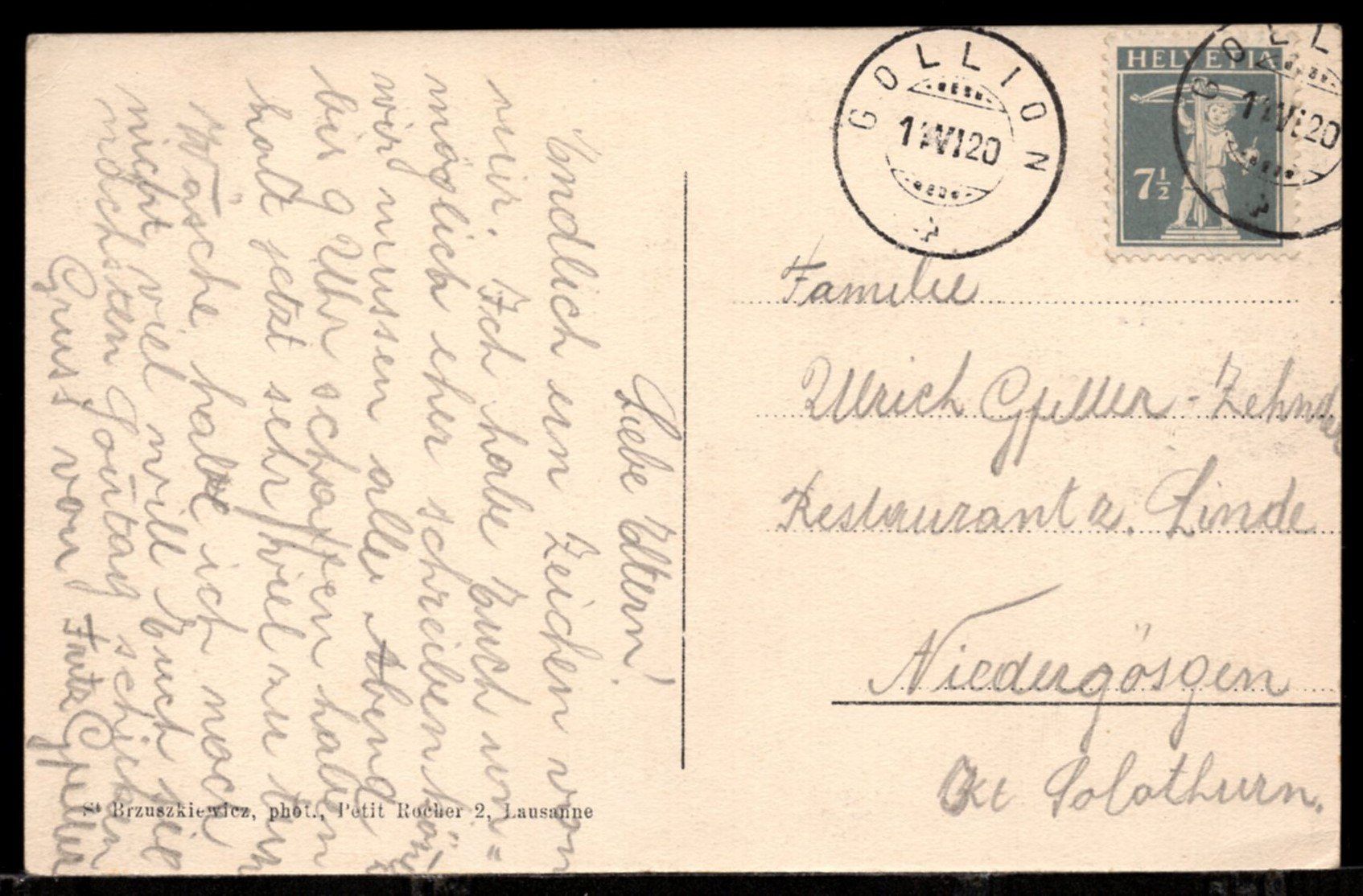 Ansichtskarten: Gollion  11.VI.20   Luftbild – Gebraucht aus Aarau von kufi44 1