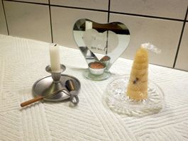 Kerzenständer mit Fingergriff, Herzlicht, Kerze, Glasschale