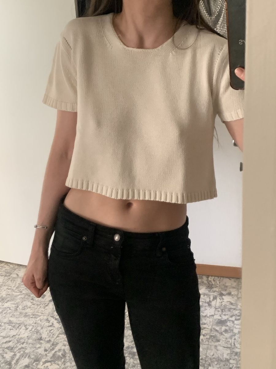 Top: T-shirt maille blanc crème, taille S – Usato da Lausanne venduto da Xiaoxi 3