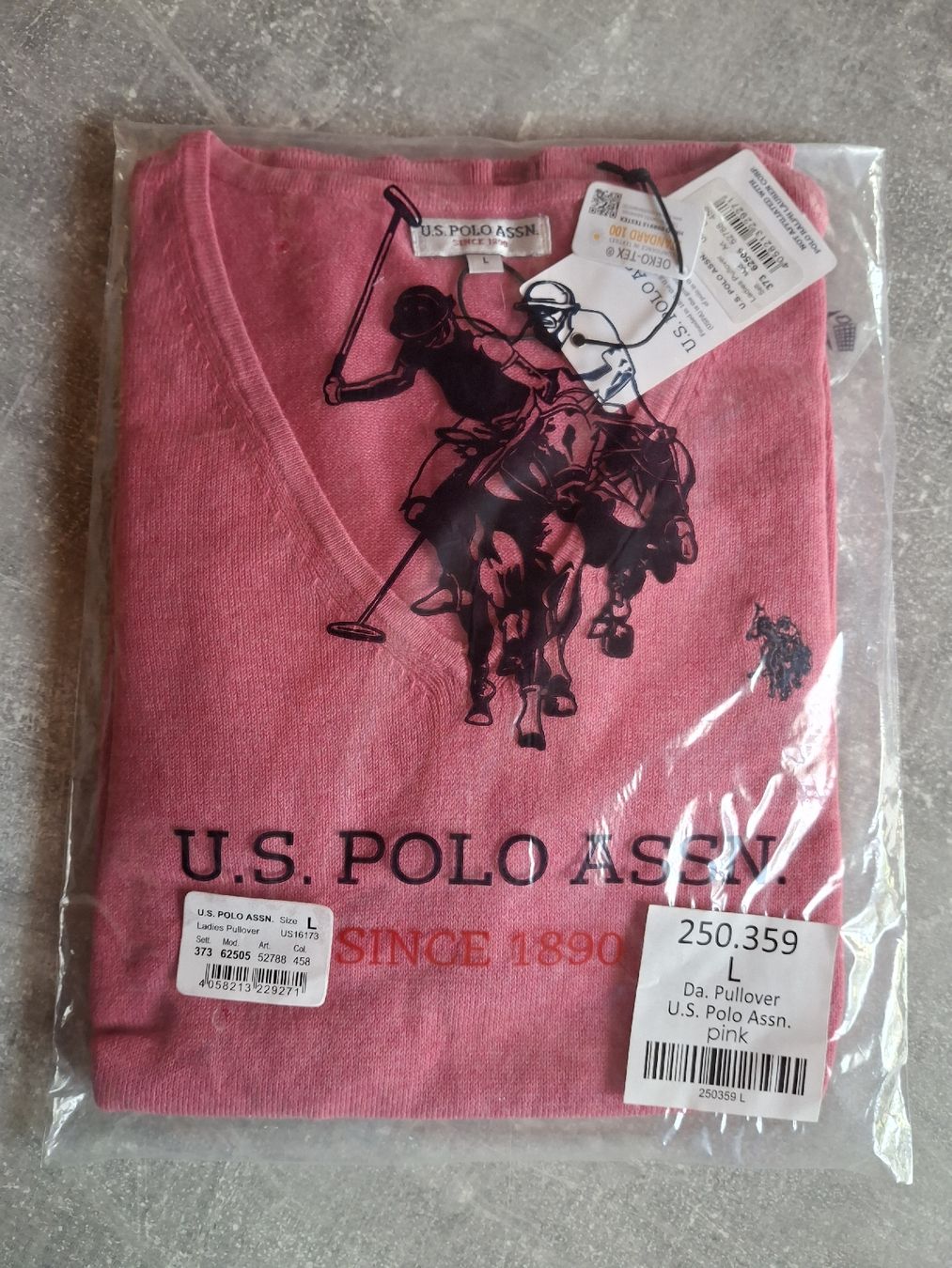 US Polo Maglioni & Felpe: Pull en tricot marque U.S. Polo Assn. rose taille L coton – Nuovo e nell'imballaggio originale da Villiers venduto da san_jn5w 1