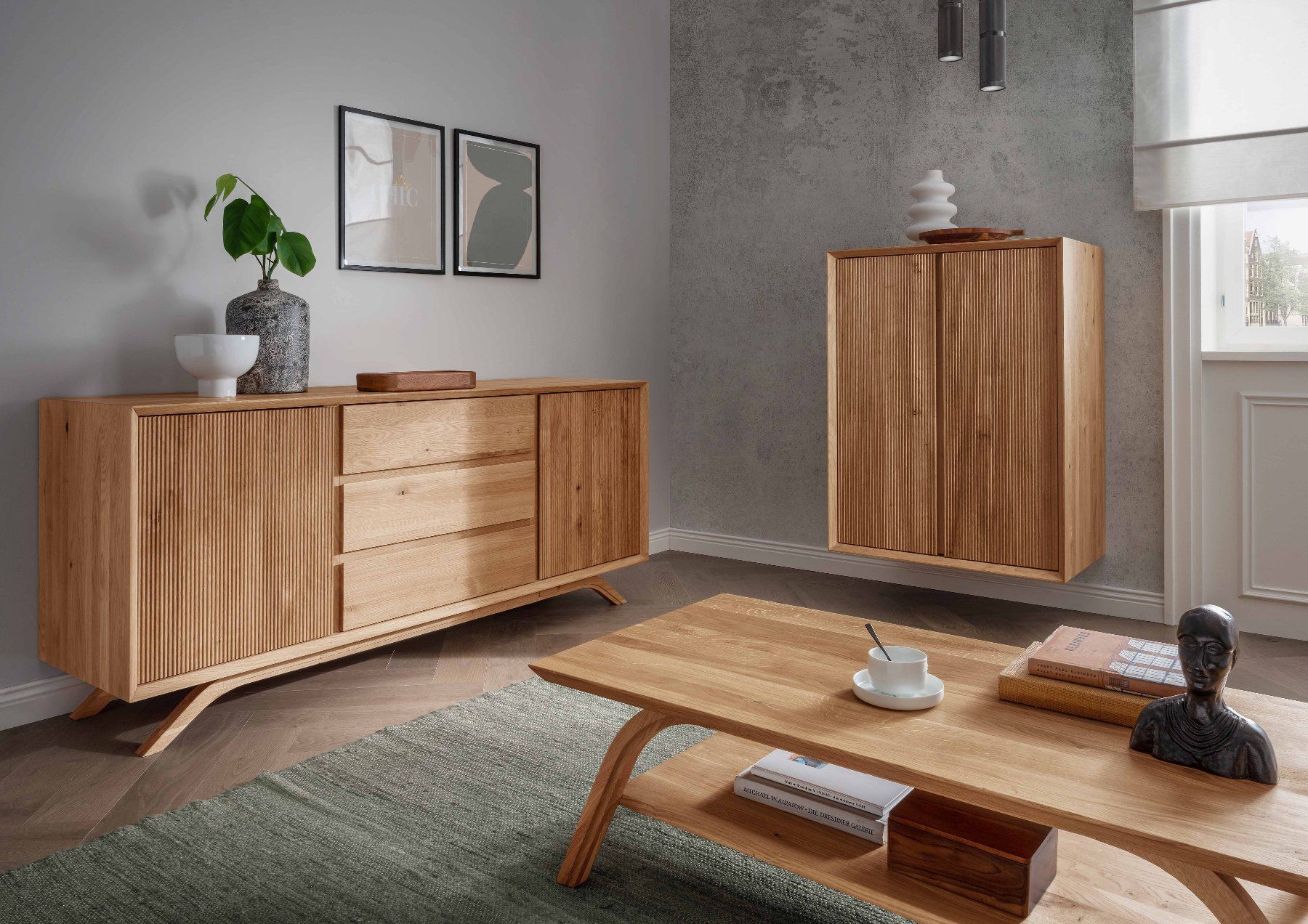 Cassettiere: Sideboard LAS VEGAS mit Rillenfront Wildeiche massiv 180 cm – Nuovo e nell'imballaggio originale da Unterentfelden venduto da moebelrufli 1