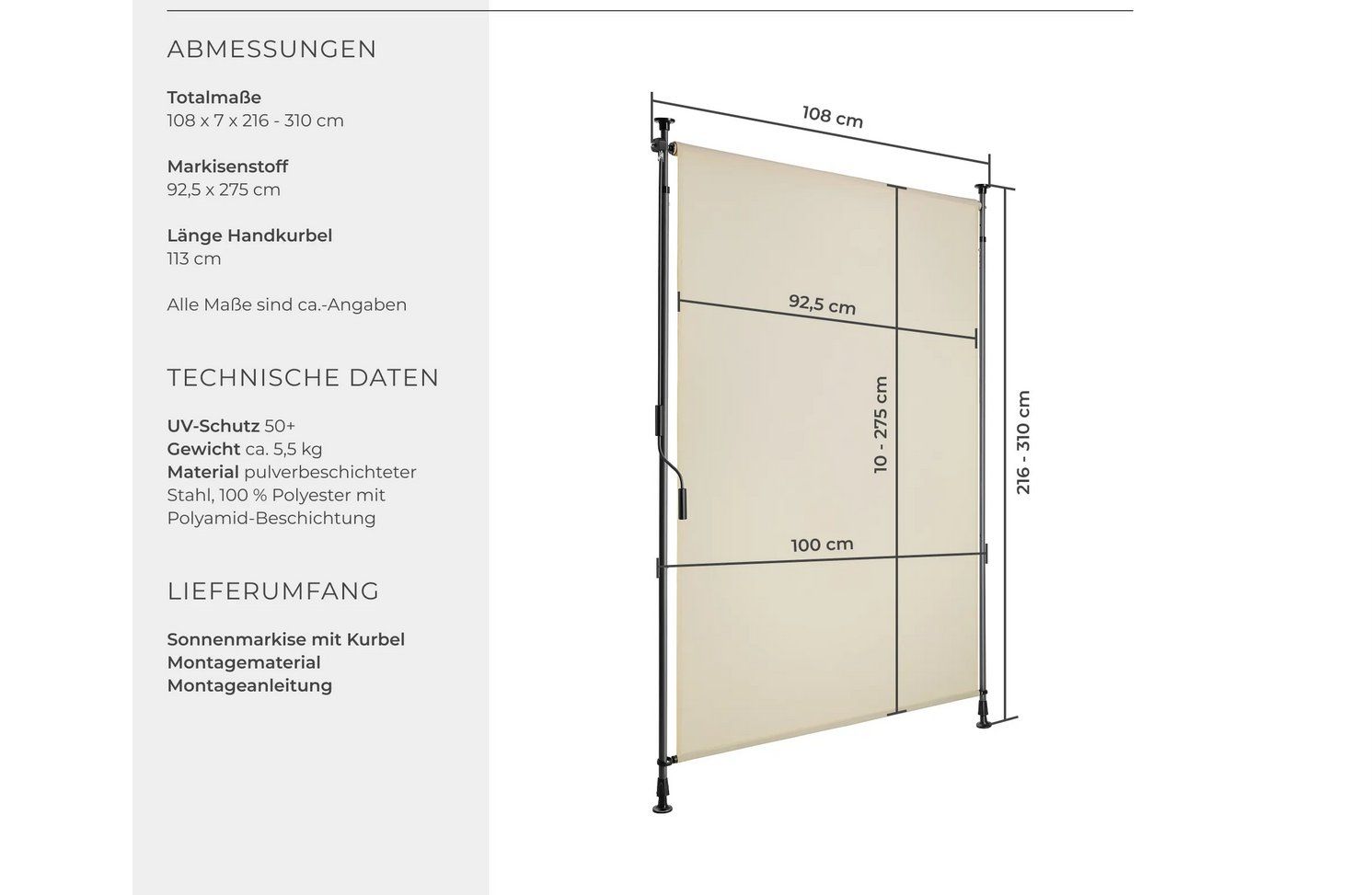 Tende da sole: Klemmmarkise Taija 100 x 310 cm – Nuovo (secondo la descrizione) da Steinhausen venduto da Retourenprofis 2