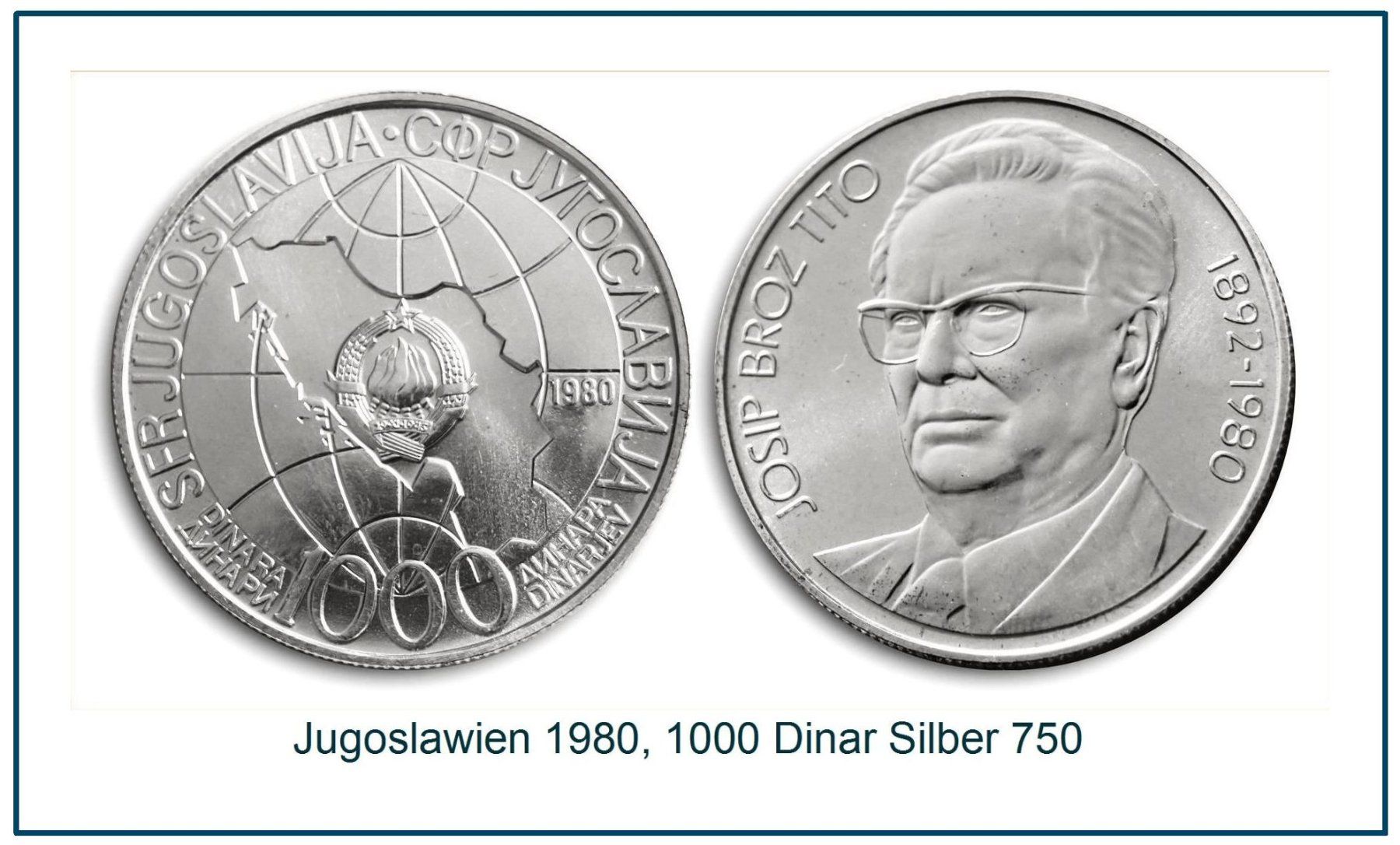 Tutti le monete: 1000 Dinar 1980 Silber UNZ – Usato da Flamatt venduto da samowarow