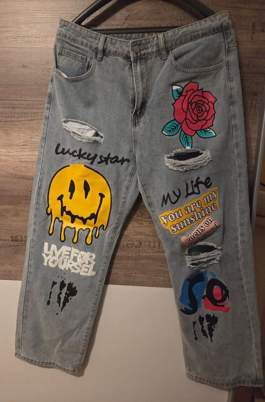 Jeans: Baggy print jeans 90's style – Nuovo (secondo la descrizione) da horn venduto da CherryCrow