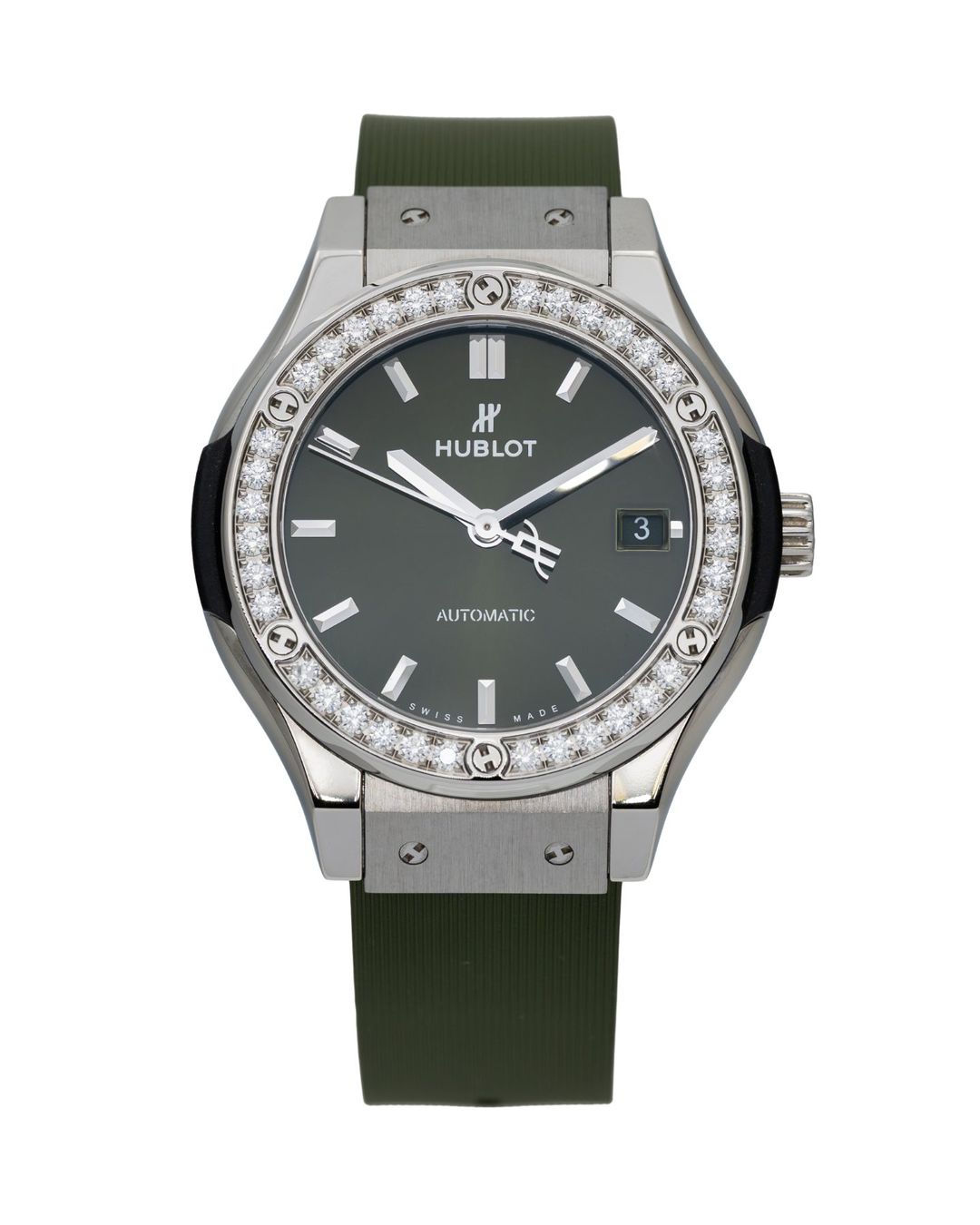 Hublot Uhren: Classic Fusion Titanium Green Diamonds Automatic 38mm – Neu und originalverpackt aus Genève von aspaklariacollection