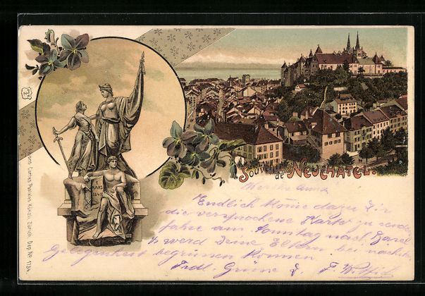 Ansichtskarten: Litho Neuchatel, Ortsansicht aus der Vog – Gebraucht aus Berlin von bartko-reher