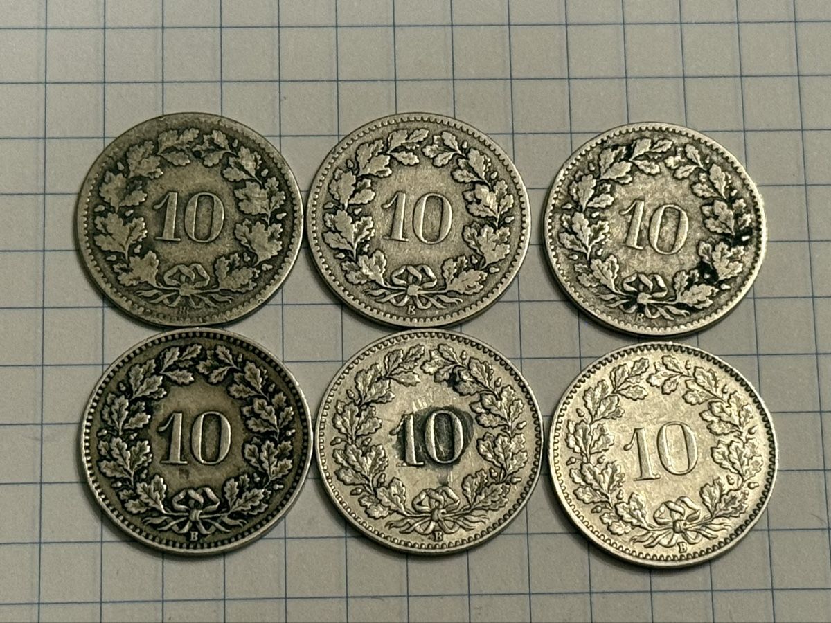 Tutti le monete: Lot 10 Rappen 1850-1937 – Usato da Zürich venduto da daki81