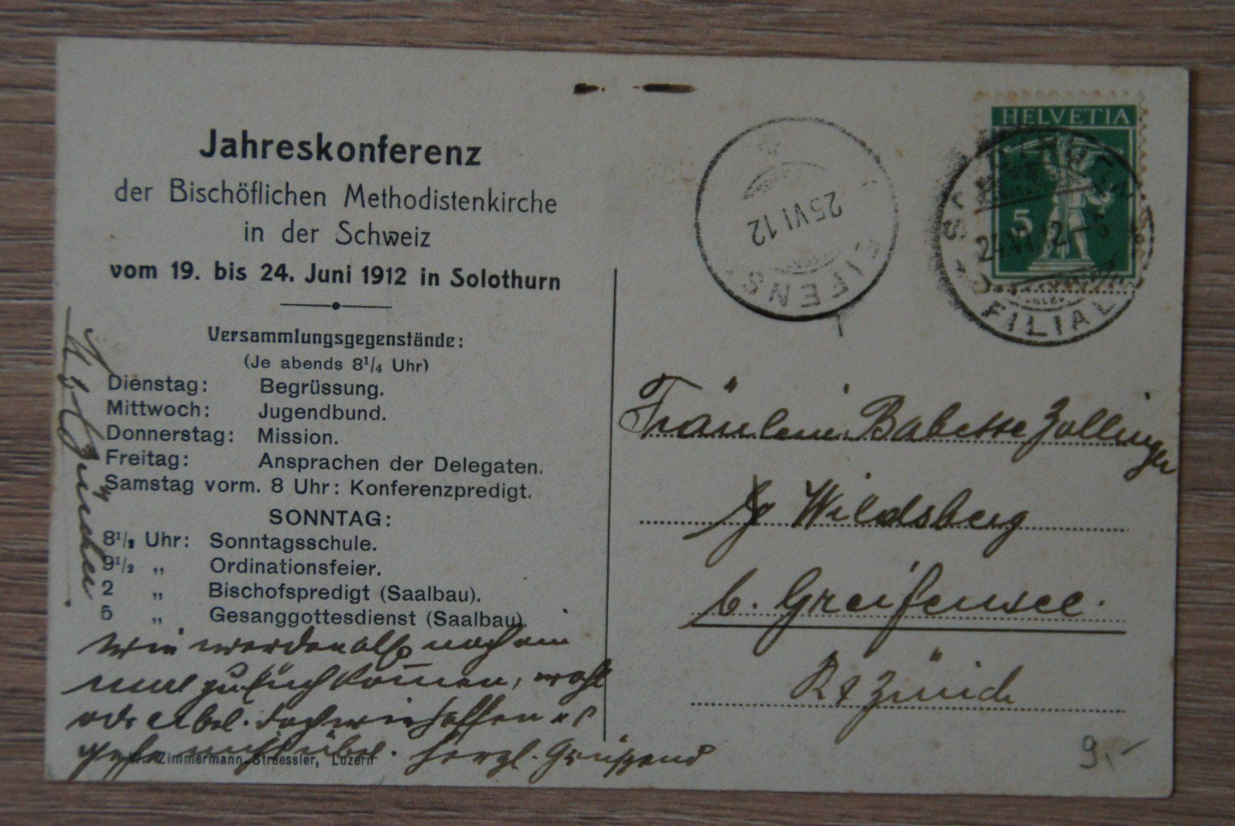 Ansichtskarten: Solothurn - Der krumme Turm, Methodistenkirche, 1912 – Gebraucht aus St. Margrethen SG von maege07 1
