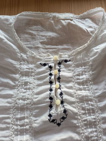 japanische Baumwoll-Bluse, XL, Schleife Rücken, Spitzen