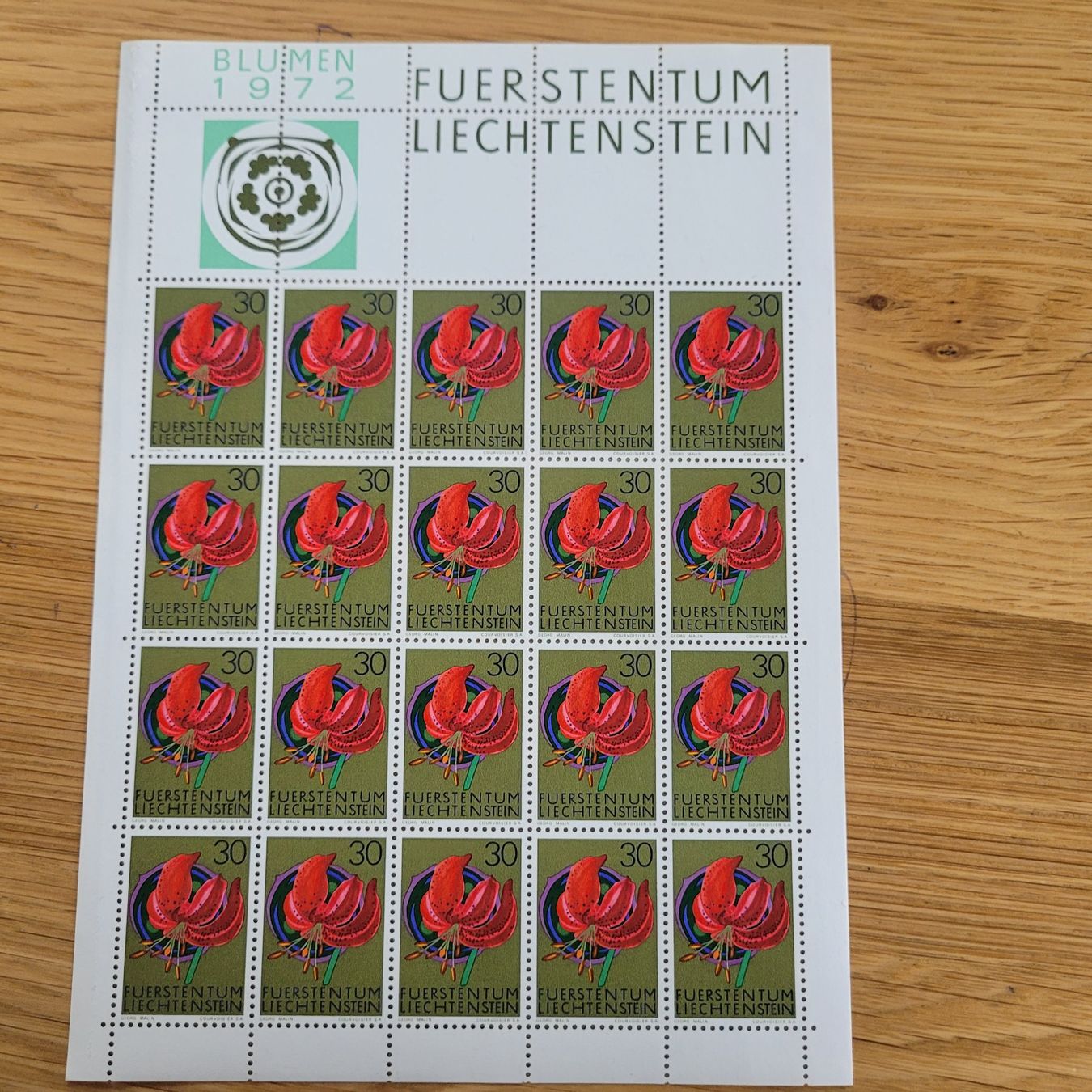 Tutti i francobolli: Kleinbogen Liechtenstein 1972 – Usato da Biel/Bienne venduto da Destockweb