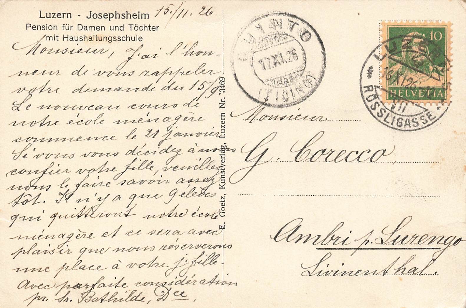 Cartoline postali: Luzern LU Josephsheim – Usato da Biasca venduto da Blenio71 1
