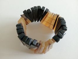 Massives Vintage Horn Armband Braun & Gelb