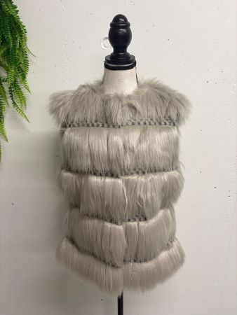 Tuzzi Fake Fur Gilet Weste Gr. 40 grau beige Kunstfell