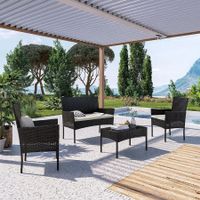 Garten-Lounge-Set 4-teilig schwarzes Polyrattan – NEU