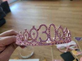 Krone Silber+Rosa mit 30 für Geburtstag Deko Party
