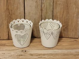2 herzige Teelichthalter, weiss, shabby chic, neu