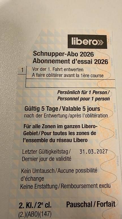Biglietti: Libero Schnupperabo 5-Tages Ticket – Nuovo e nell'imballaggio originale da Bern venduto da dexter123