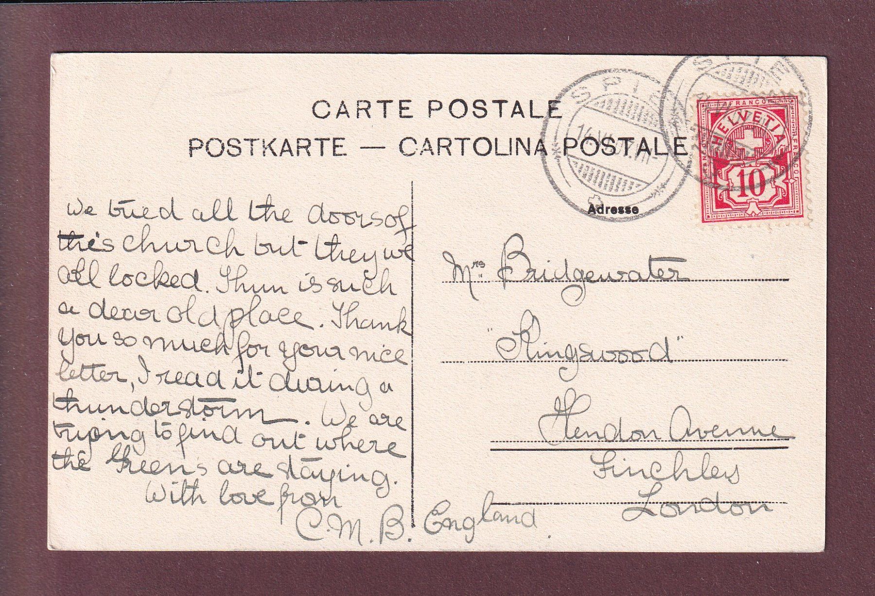 Cartes postales: THUN - Kirche - Kinder - 1907 – D'occasion à Pully par nicecards 1