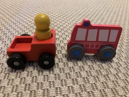 Wooden Toy Vehicles Red Truck and Fire Truck Set Used