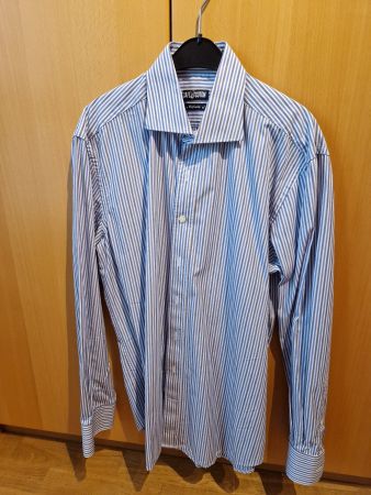 Chemise Café Coton rayé bleue-grise