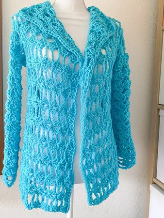 Gehäkelte Gilet Wrap Wickel Weste Cardigan rosarot lurex