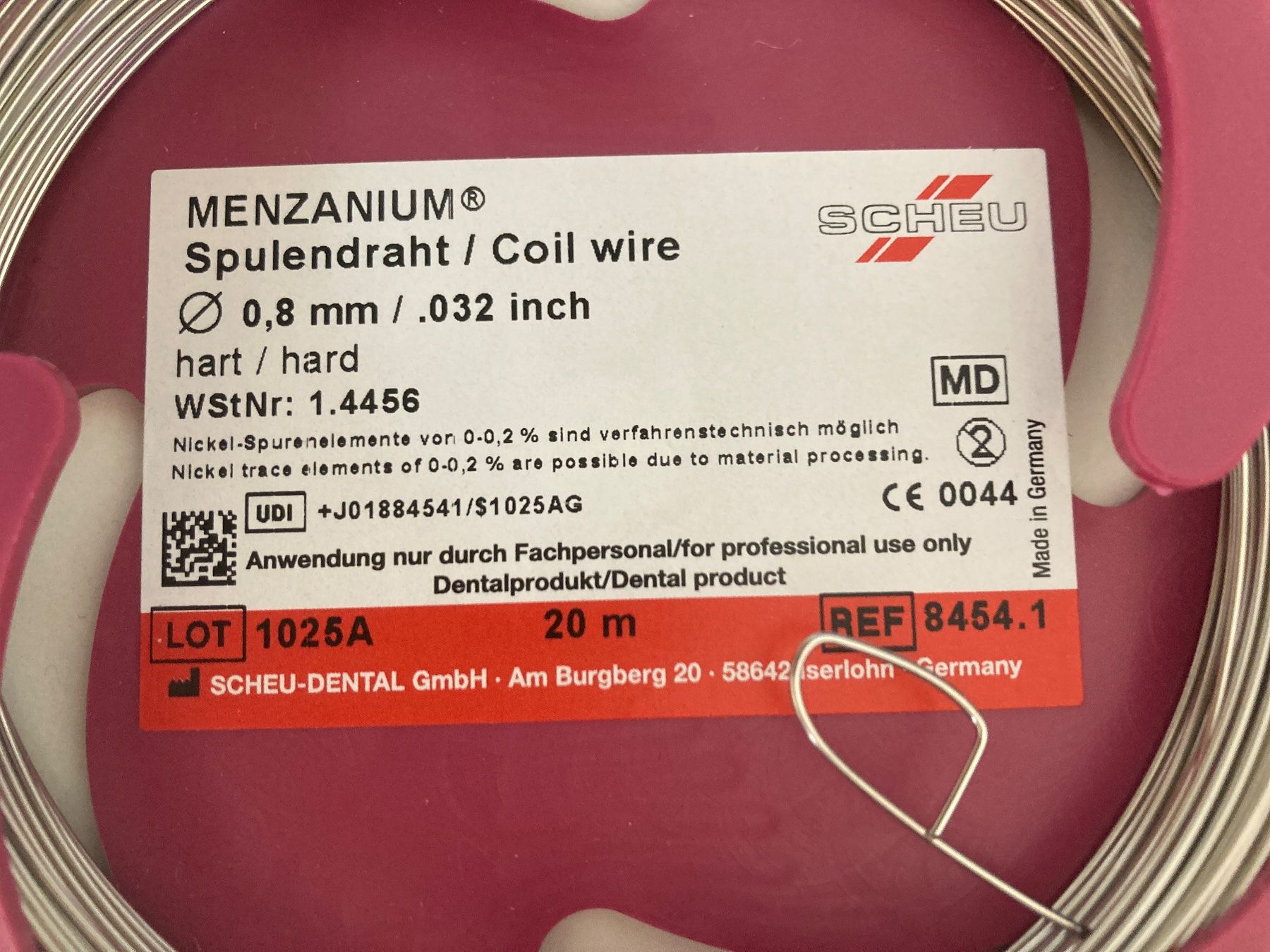 Eisenwaren: Scheu Dental: MENZANIUM Draht – Neu und originalverpackt aus Kaltbrunn von Silberkiste 1