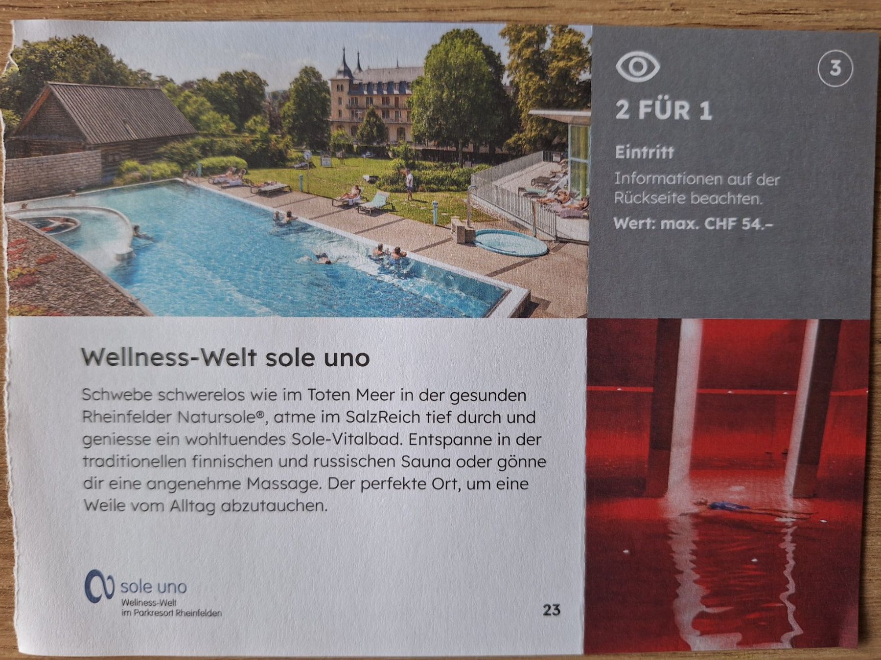 Sole Uno Rheinfelden 2 für 1 Gutschein bis 30.11.2026 🏊‍♀️ (Neu und ...