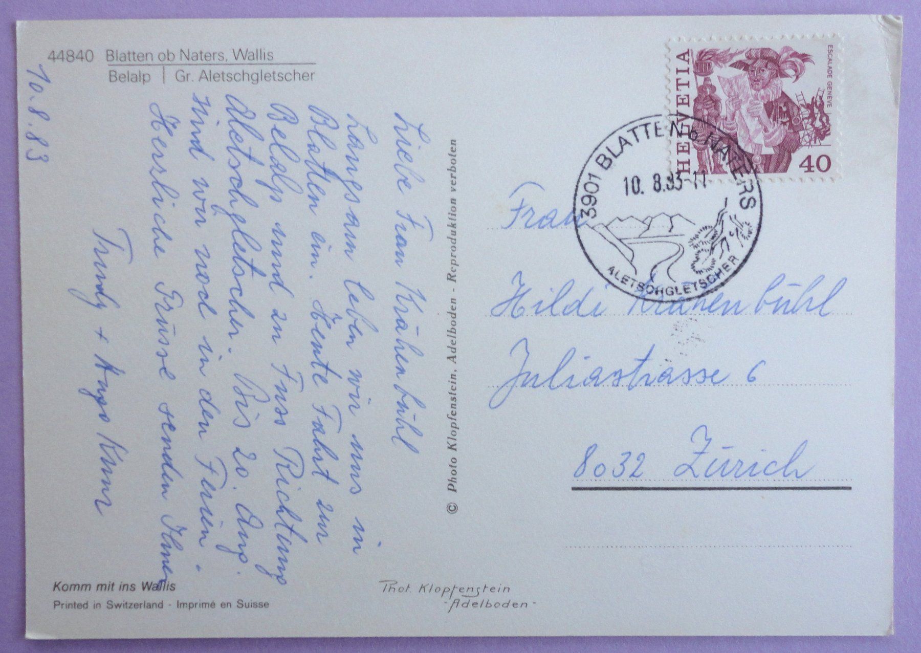 Cartoline postali: Blatten ob Naters, Wallis – Usato da Fétigny venduto da Billy2miny 1