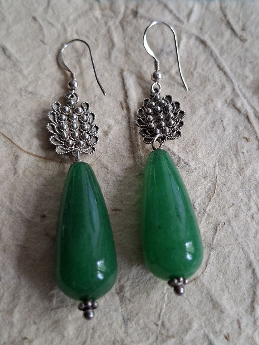 Orecchini pendenti & Orecchini a lobo: Antike Jugendstil Ohrhänger Silber Jade – Usato da Barzheim venduto da spitz01 4