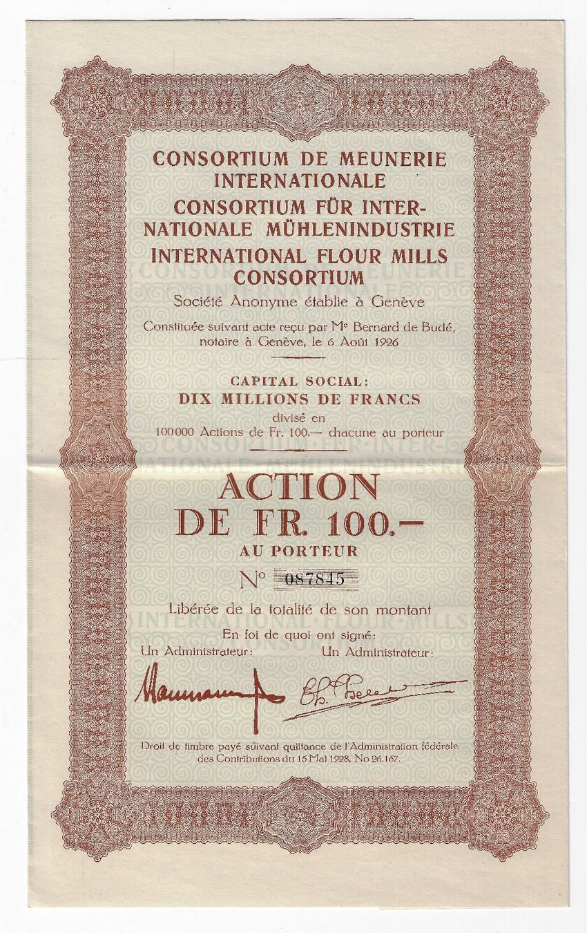 Documenti: Internationale Mühlenindustrie - Aktie – Usato da Balsthal venduto da Palcivalle