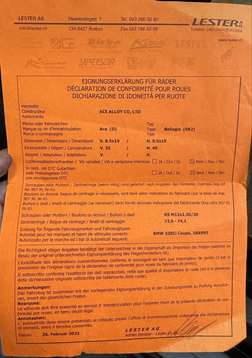 BMW Cerchioni: ACE Bellagio 19 Zoll - Bmw E46 – Usato da Neftenbach venduto da Toantoro 4