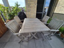 Teak Klapptisch Komforteck, rechteckig,  4  Klappstühle