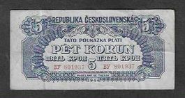 Cekoslavakia  5  Korun  1944  Gebraucht