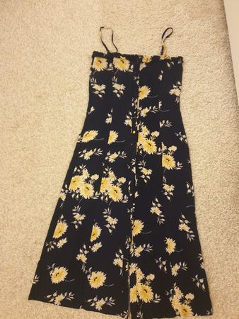 Robe boutonnée d'été longue, S/XS, navy, bretelles
