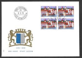 FDC Nr. 604 Viererblock 800 Jahre Luzern ET 9.3.1978