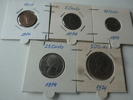 Canada 1974, Konvolut alte Münzen meist unzirkuliert