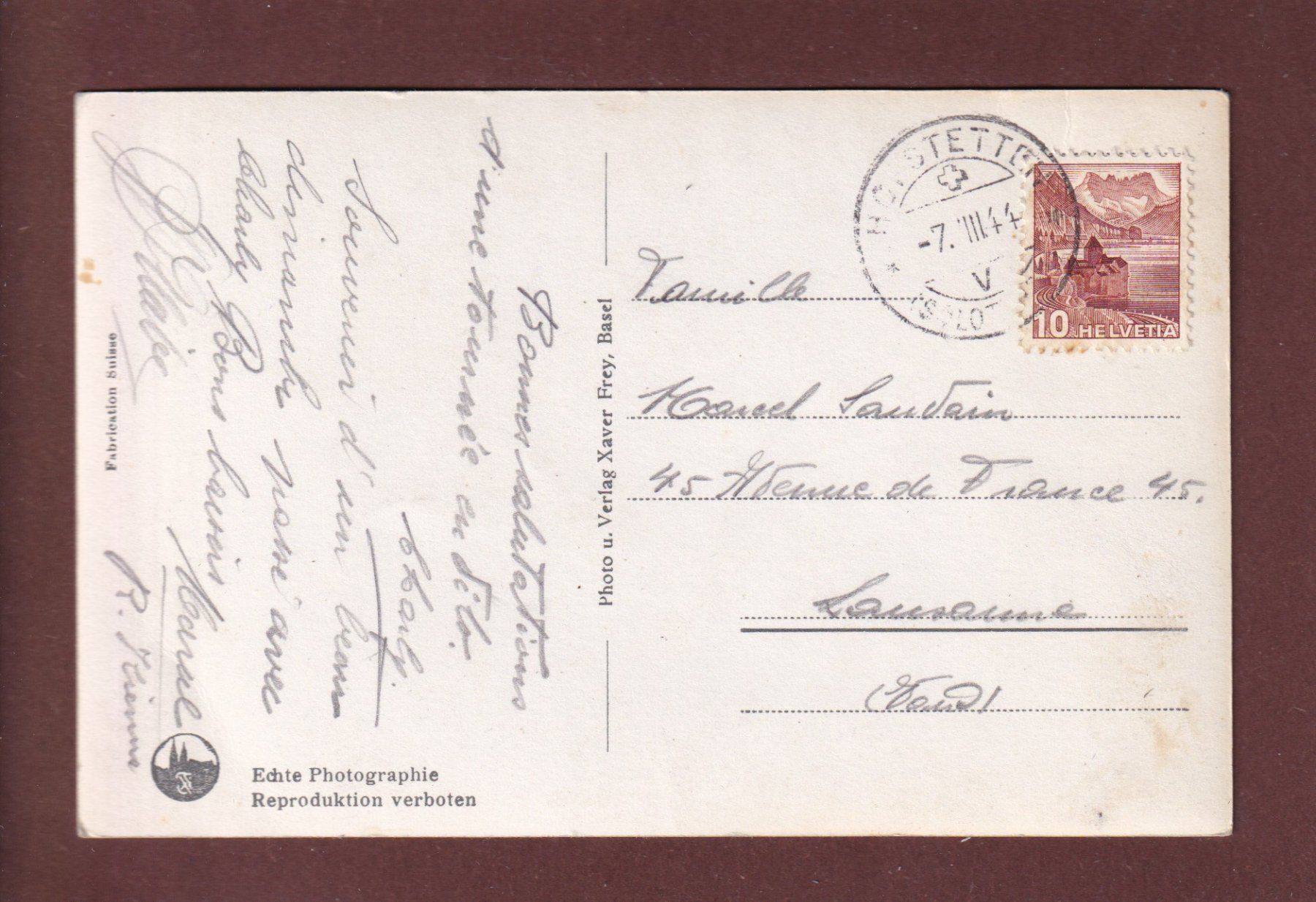 Cartoline postali: MARIASTEIN - Basilika - Hochaltar - 1944 – Usato da Pully venduto da nicecards 1