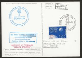 Ballon 1964 Schweiz Zurzach Langenthal Luftpost
