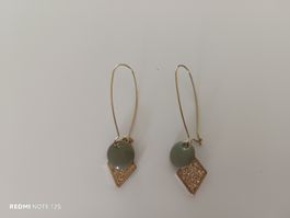 Ohrenringe Kreis und Rhombus salbei gold, Modeschmuck