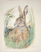 Hase - Lithographie von Fritz Hug, signiert nummeriert 1968