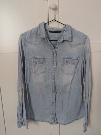 Zara Denim Shirt Western Style Light Blue Blouse S 36