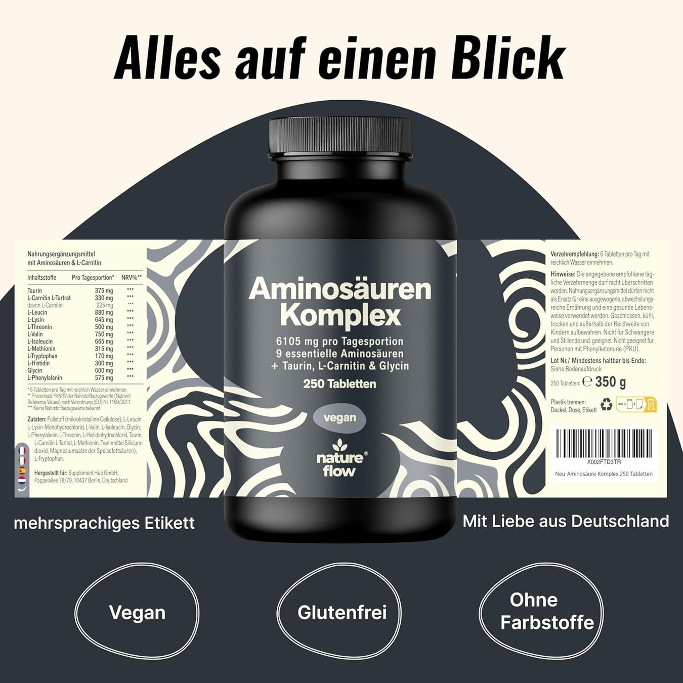 Cibi & Specialità: Aminosäuren Komplex 6105mg 250 Tabletten – Nuovo e nell'imballaggio originale da Suhr venduto da SchnapperCH 4