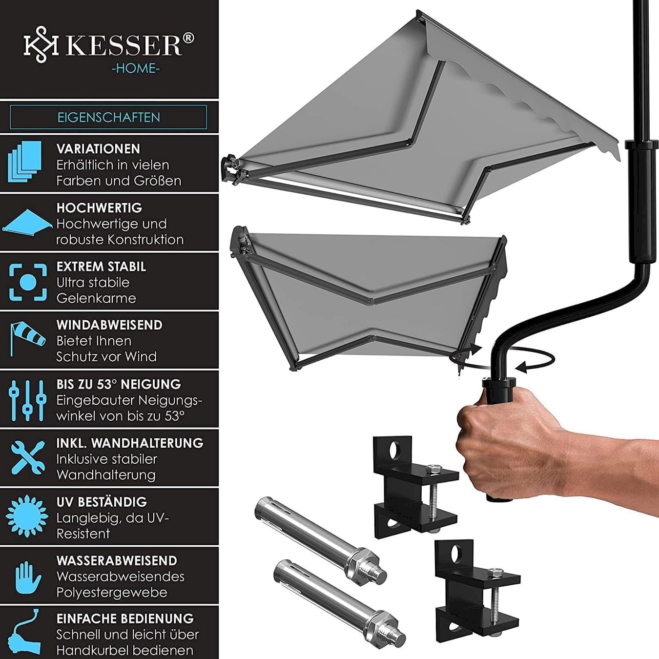 Marquises: Gelenkarmmarkise 300x250cm grau – Neuf avec emballage d'origine à Bottighofen par zaap 1