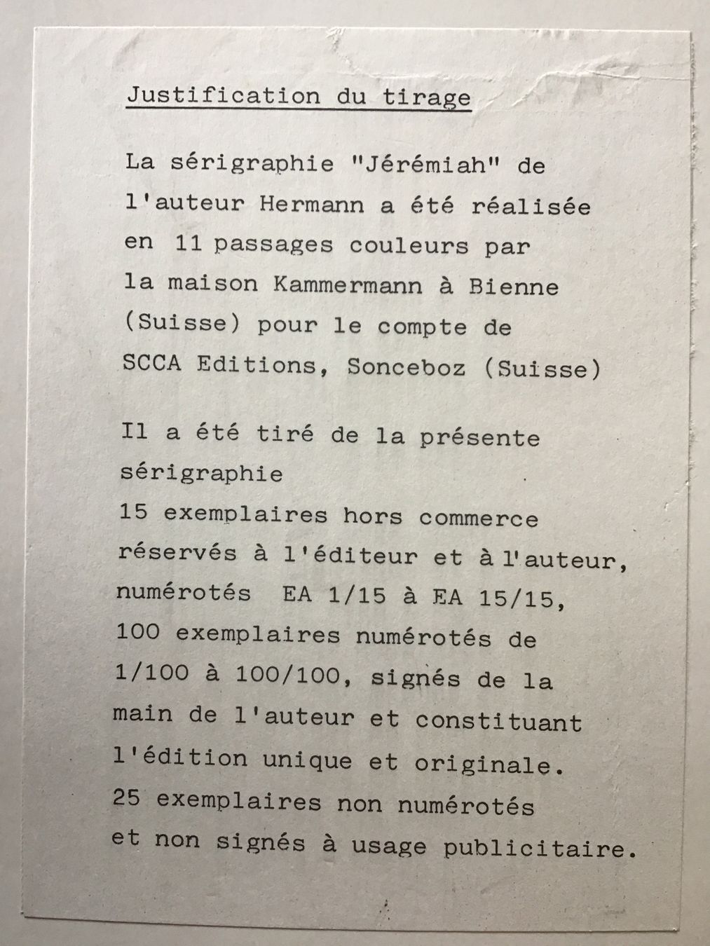 Fumetti: Sérigraphie hors-commerce Jérémiah/Hermann – Usato da Fully venduto da Ruby97 7