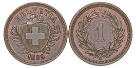 1 Rappen von 1889 (unzirkuliert/Stempelglanz)