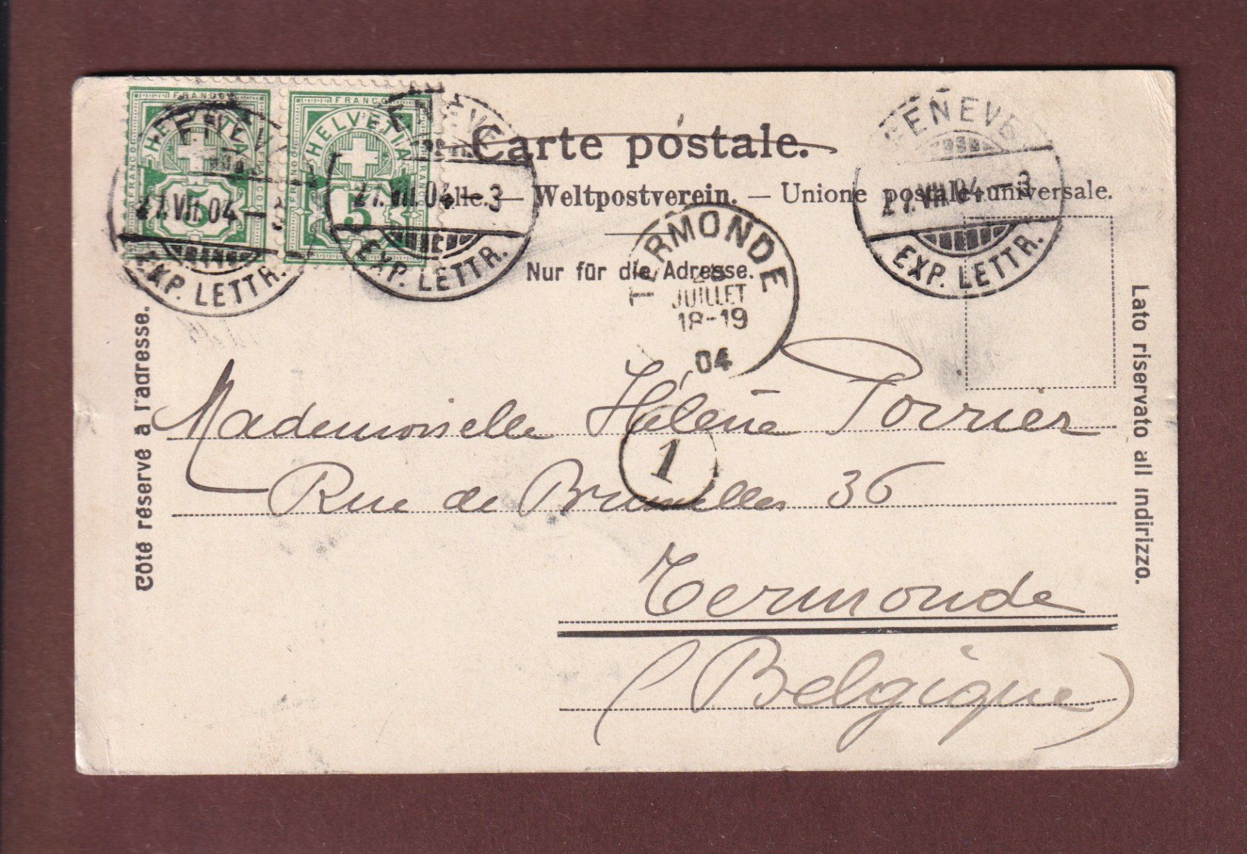 Ansichtskarten: GENEVE et le Léman - 1904 – Gebraucht aus Pully von nicecards 1