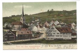 Gruss aus Gais (AR) Dorfpartie mit Kirche - Hirschen - 1909