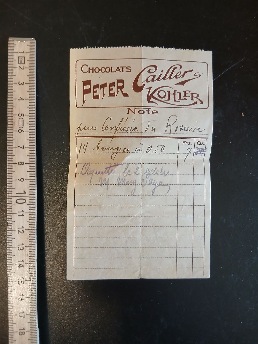 Dokumente: Note ancienne Chocolats Peter Cailler Kohler, année 1920 env – Gebraucht aus Belfaux von frifri500